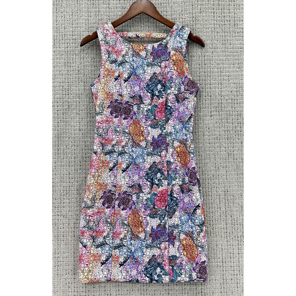 H & M Dress Womens Sleeveless Sheath Floral Back Zip Round Neck Multicolor 8
